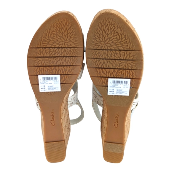 Clarks Collection Leather/Textile Cork Wedges Rose Erin Pink Floral - 12W - Picture 5 of 12